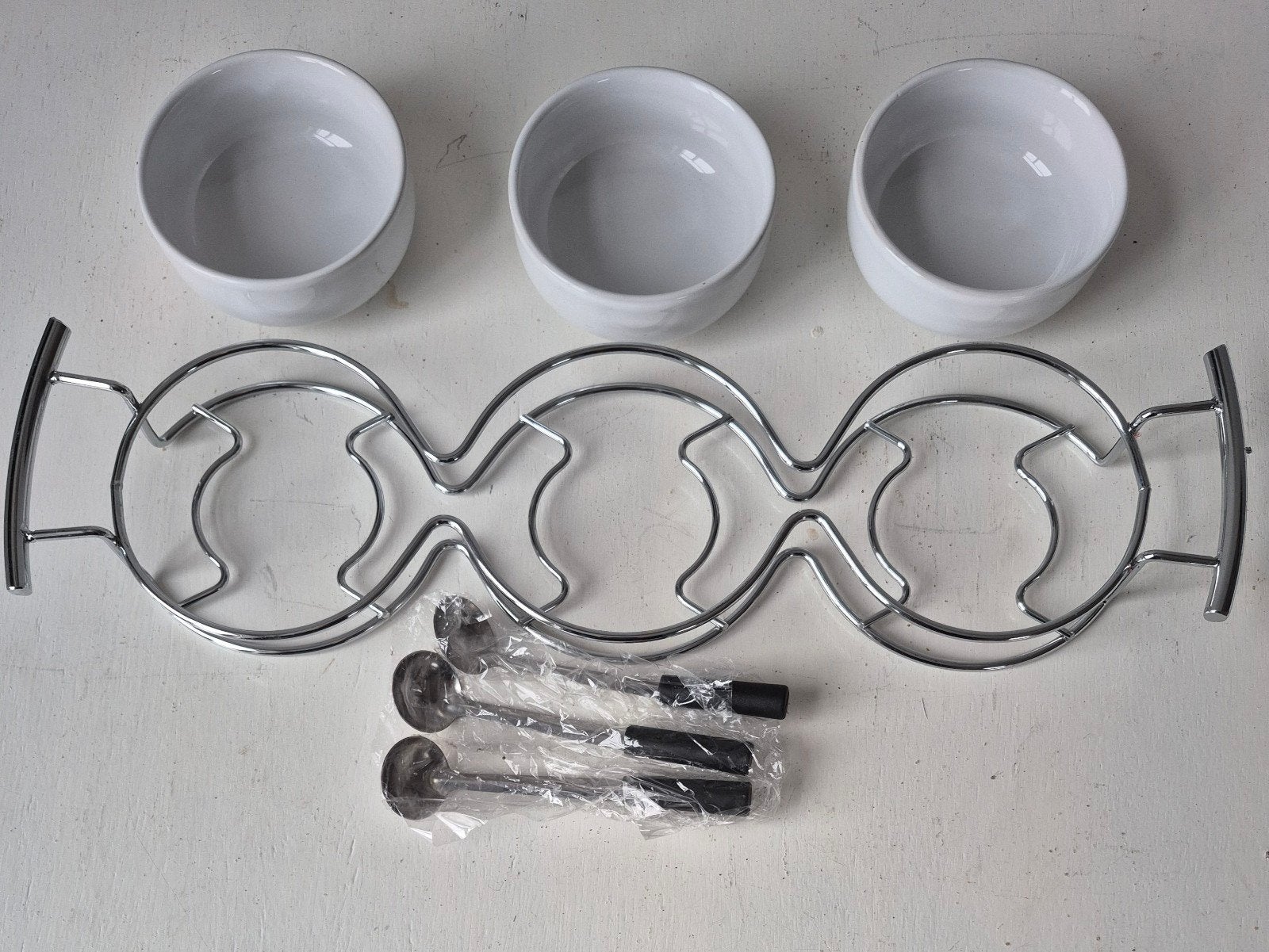 Dipschaaltjes set met houder en lepels, Ophalen of Verzenden, Steen/keramiek, Wit, Overige typen