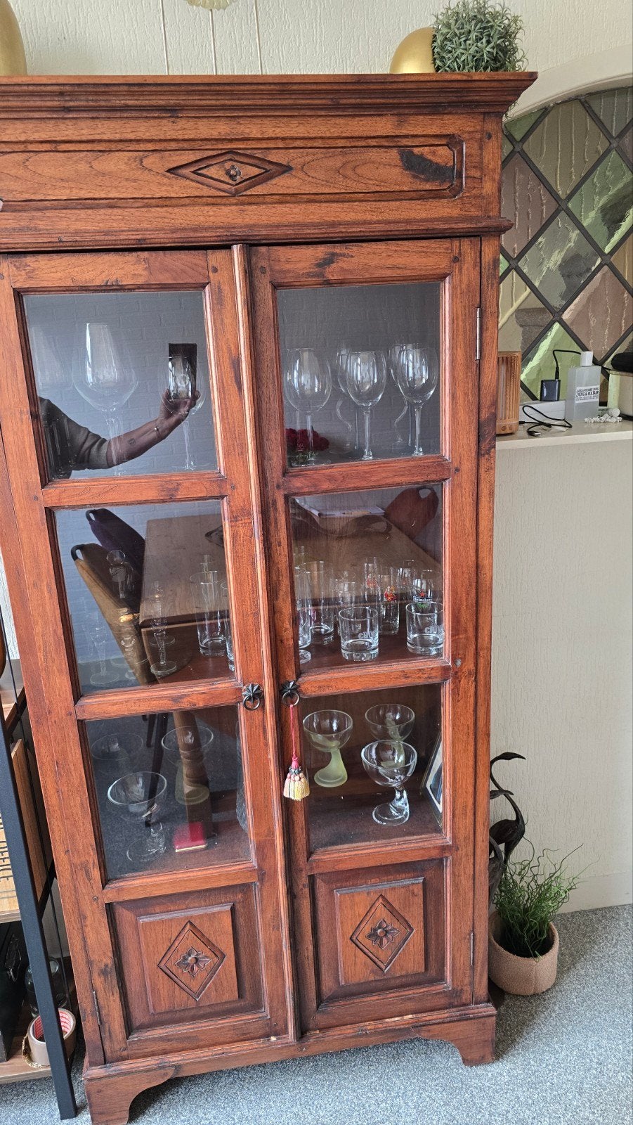 Houten vitrinekast 80x180x35 cm, Ophalen, Glas, 50 tot 100 cm, 150 tot 200 cm