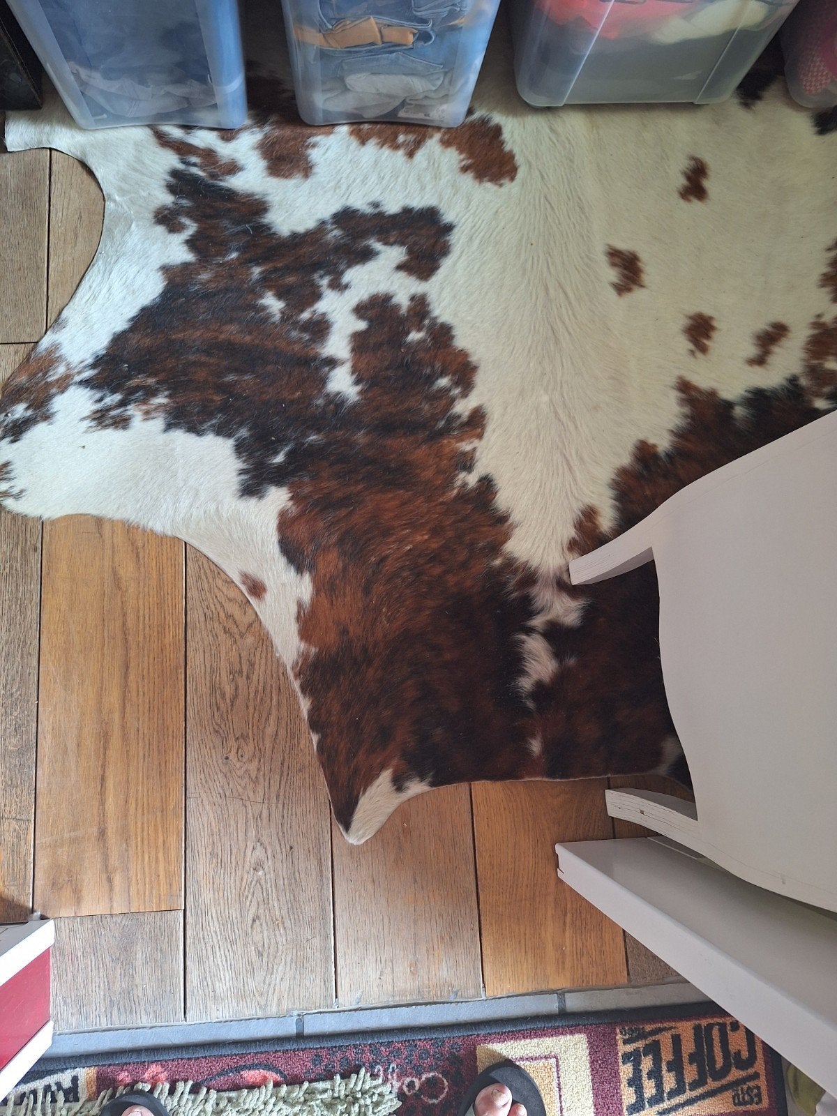 Koeienhuid vloerkleed - Bruin/Wit, Natuurlijk, Rustiek, Modern, Gebruikt, 100 tot 150 cm, Ophalen of Verzenden