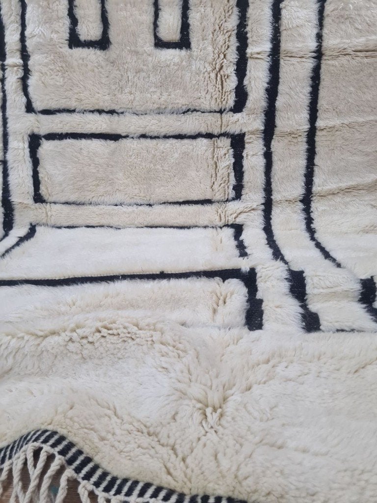 Beni Ouarain vloerkleed 200x300 – crème zwart kaders, Boho, Handgemaakt, MarocCarpets, Info@maroccarpets.nl, Ophalen of Verzenden