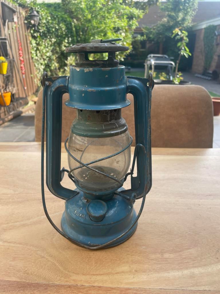 Vintage Petroleumlamp - Blauw - Decoratief, Antiek en Kunst, Antiek | Lampen, Ophalen of Verzenden