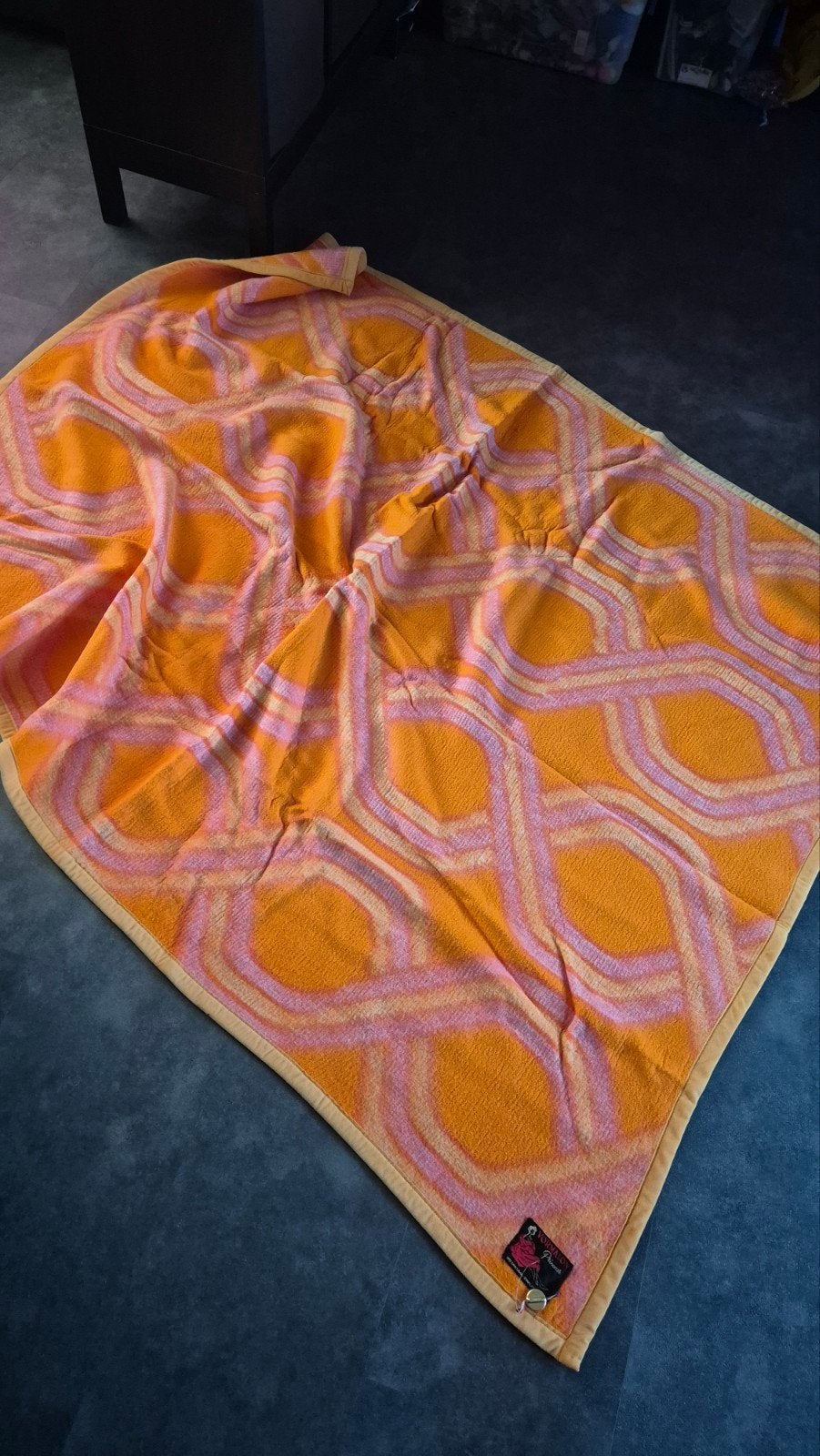 Vintage Vormalon Primerur 100% Viscose Deken Oranje/Roze, Ophalen of Verzenden