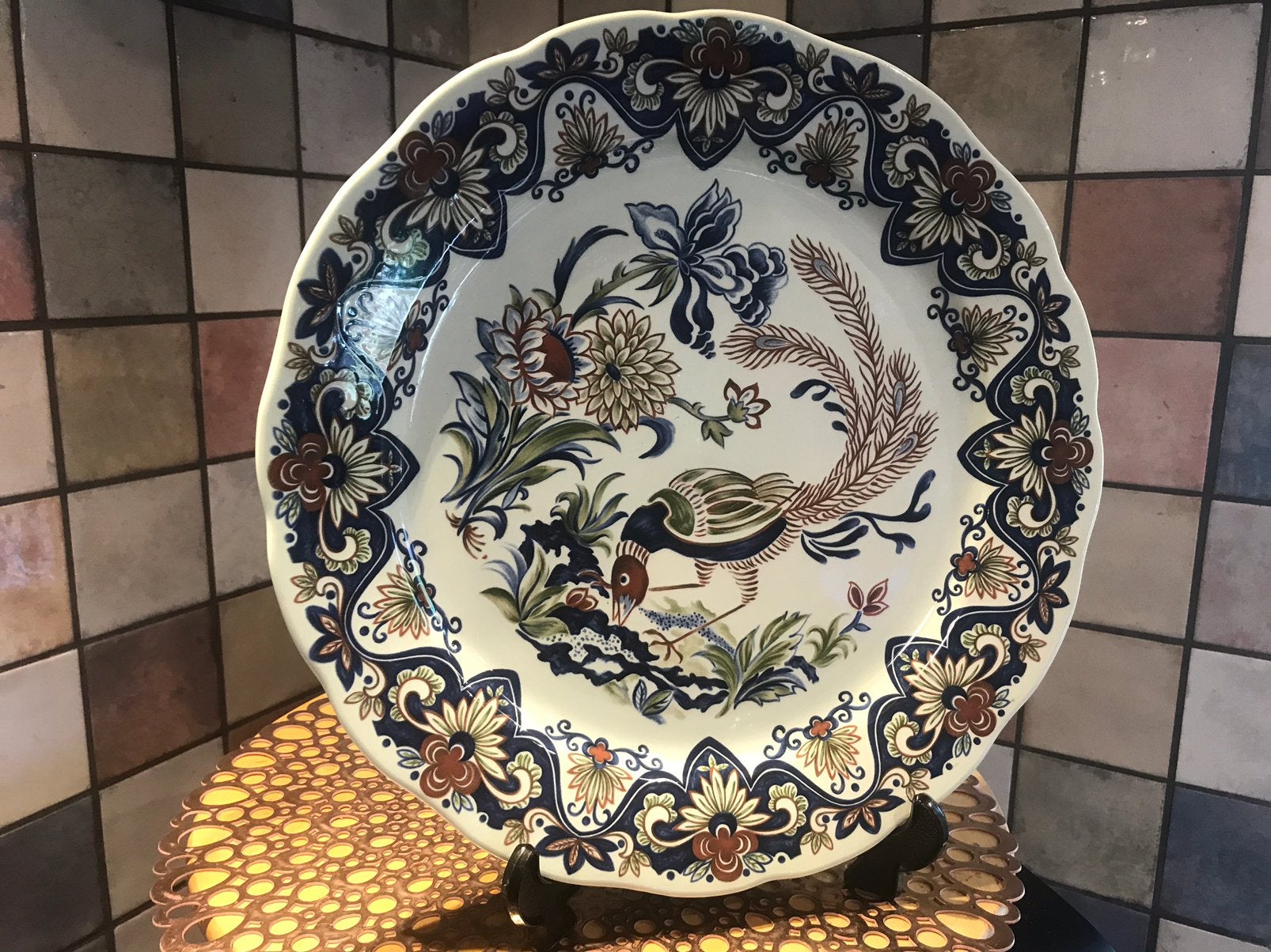 Vieux Rhodos Boch,antiek sierbord,handworked,doorsnee 34.5cm, Ophalen of Verzenden