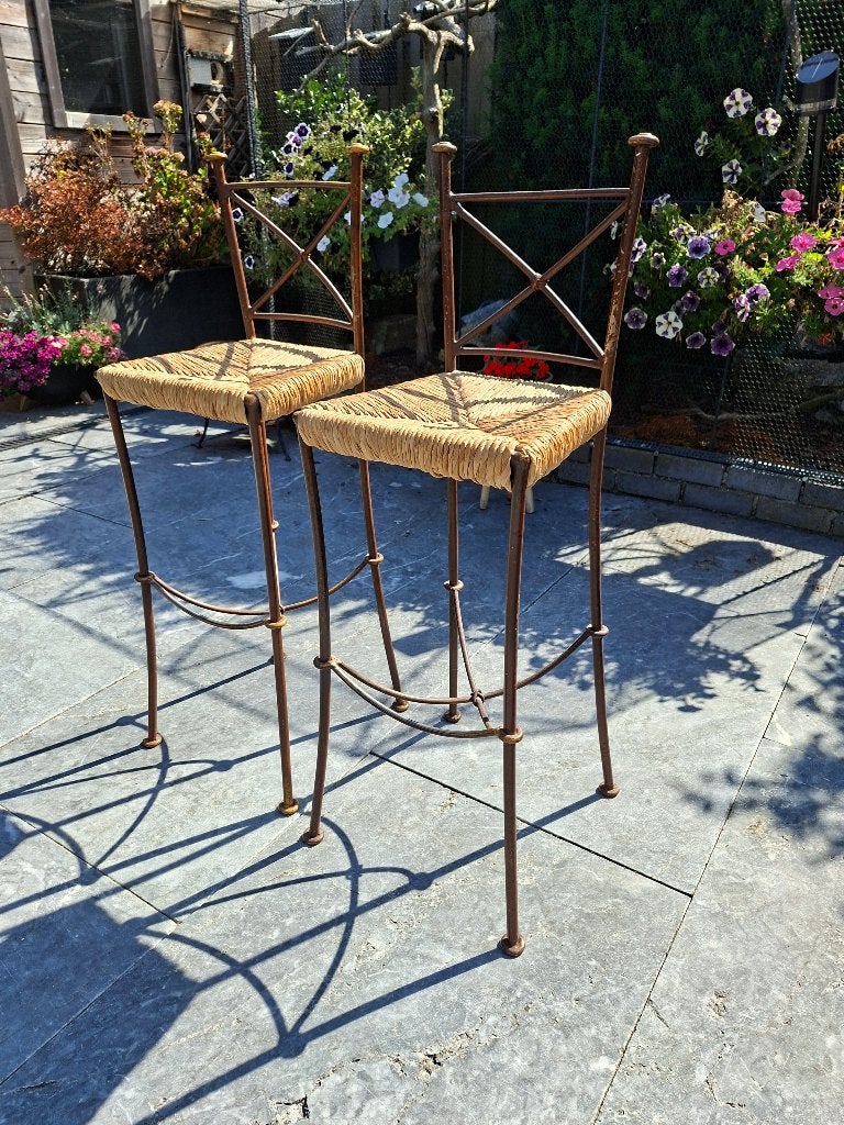 2 Barkrukken te koop, Ophalen, Metaal, Met voetsteun, 60 tot 90 cm