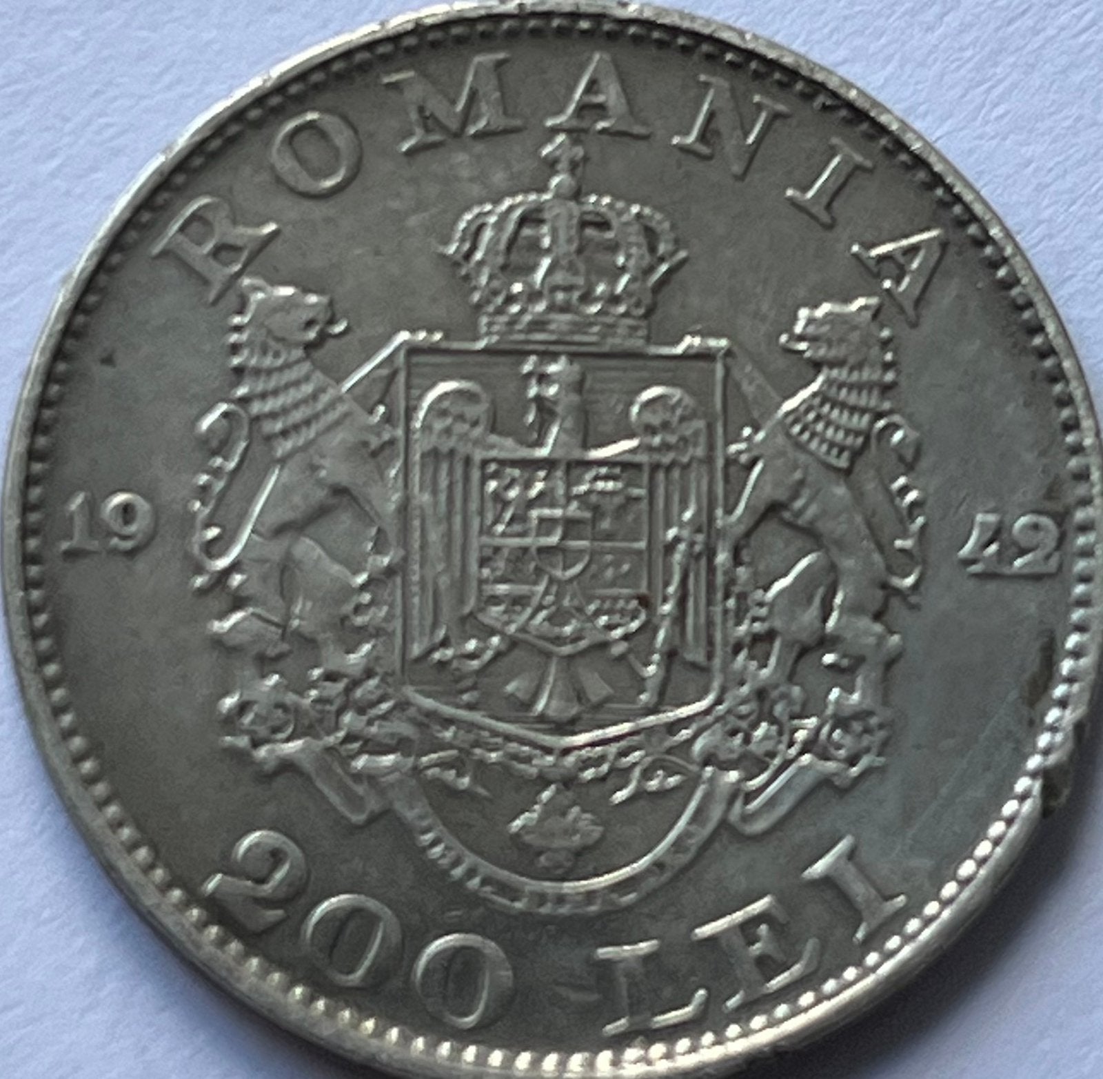 Roemenië zilveren 200 lei 1942, Ophalen of Verzenden, Overige landen, Losse munt, Zilver