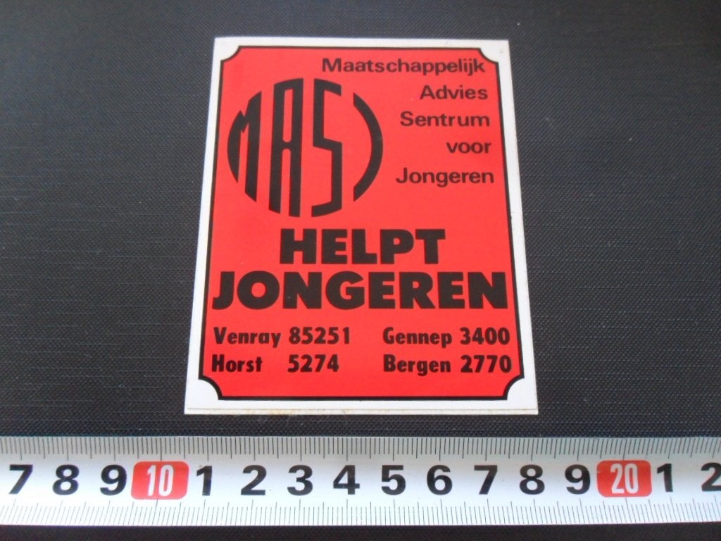 sticker MASJ helpt jongeren venray horst gennep bergen, Ophalen of Verzenden, Zo goed als nieuw