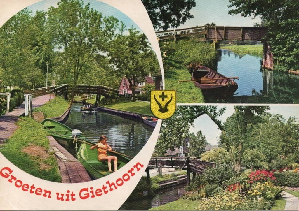 Ansichtkaart Giethoorn, 3-luik, bruggen, punter, Verzamelen, Ansichtkaarten | Nederland, Ophalen of Verzenden, 1980 tot heden
