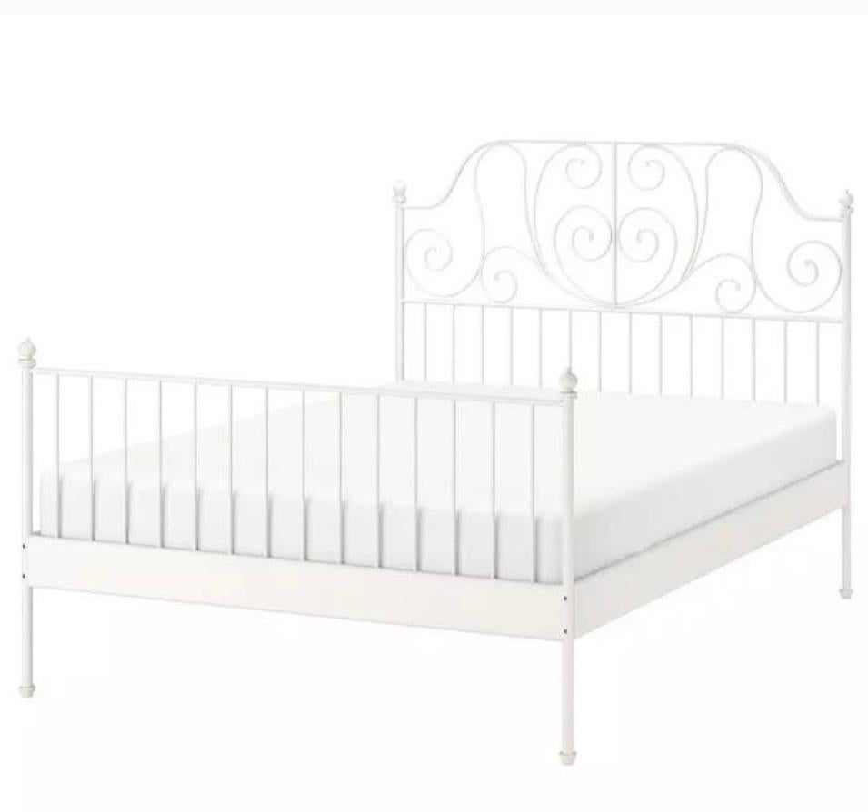 IKEA Leirvik bedframe wit 140x200 cm incl. matras, Ophalen, Gebruikt, Wit, Tweepersoons
