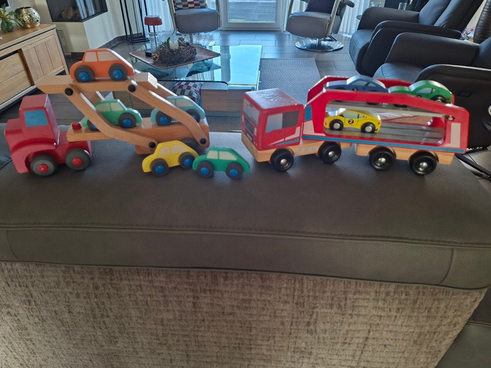 Houten auto aanhanger met auto's, Kinderen en Baby's, Ophalen of Verzenden, Gebruikt