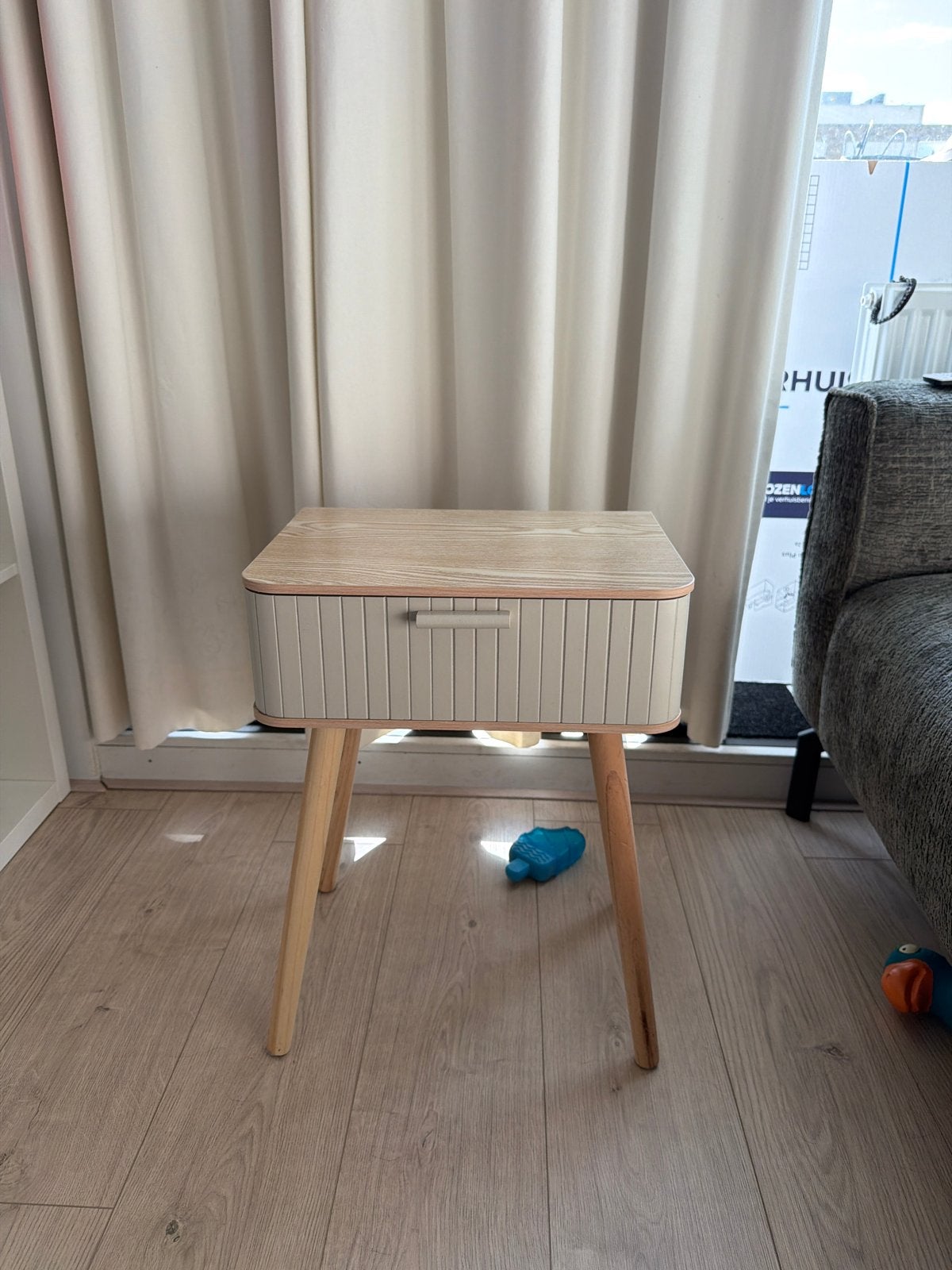 Stijlvol nachtkastje/bijzettafel met lade, Minder dan 55 cm, Gebruikt, Vierkant, Hout