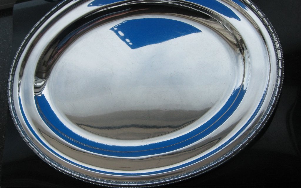 Sheffield silver plate serving tray, Verzenden, Gebruikt, Rechthoekig, Metaal