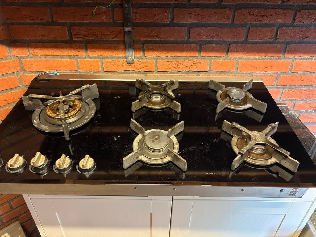 ATAG Gasfornuis met 5 kookzones - Zwart glas, Witgoed en Apparatuur, Fornuizen, Ophalen, Gebruikt, 60 cm of meer, Inbouw
