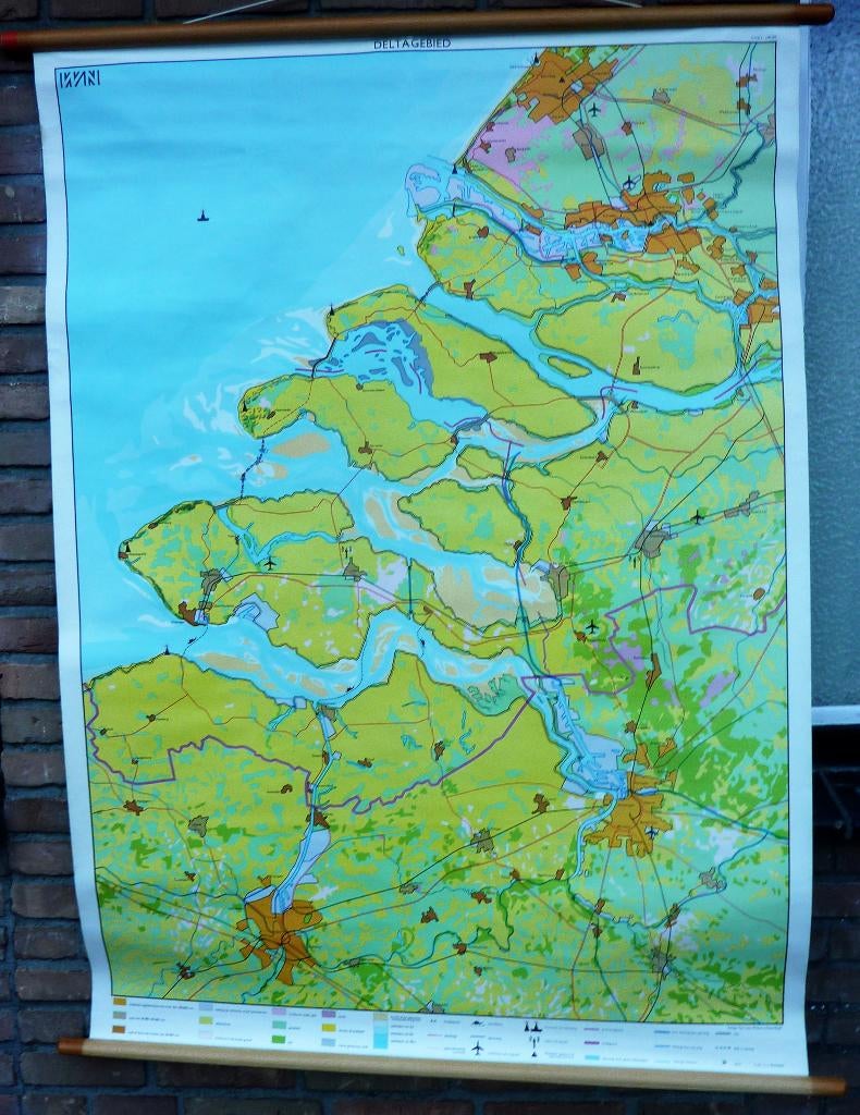 Prachtige schoolkaart van het Delta gebied, Antiek en Kunst, Ophalen of Verzenden, Aardrijkskunde