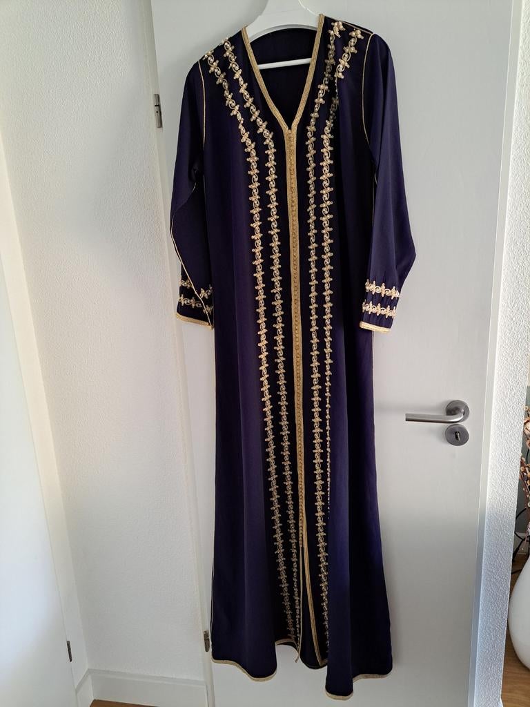 Donkerblauwe Kaftan met gouden versiering, Ophalen of Verzenden, Gedragen, Blauw, Overige typen