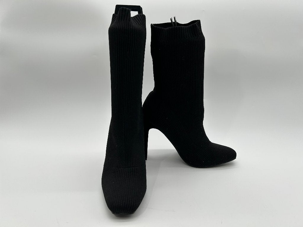 Cuccoo, maat 41 zwarte laarsjes van elastische stof., Kleding | Dames, Verzenden, Zwart, Zo goed als nieuw, Schoenen met hoge hakken