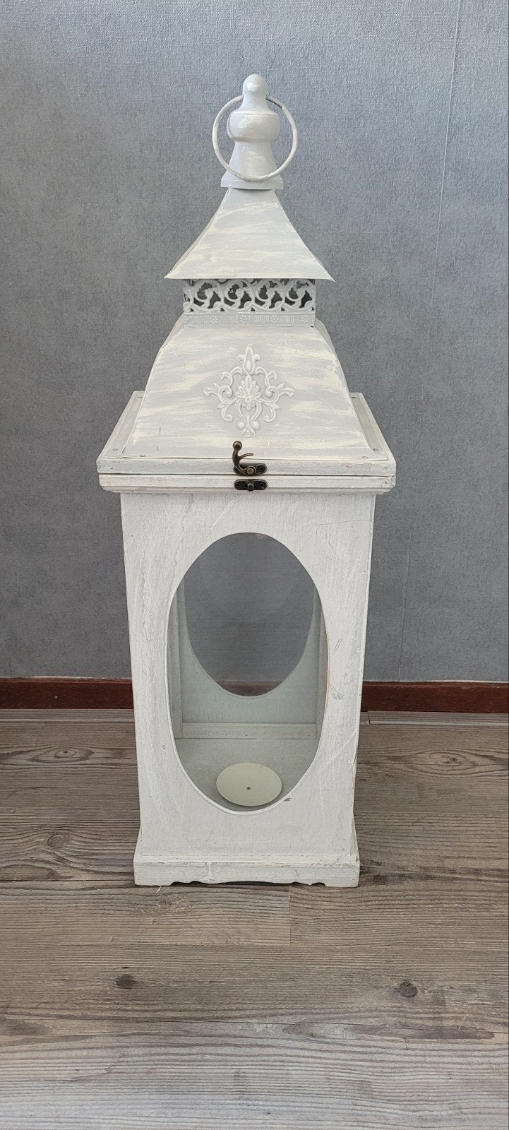 Witte houten lantaarn met glazen panelen, Ophalen, Gebruikt, Lantaarn, Wit