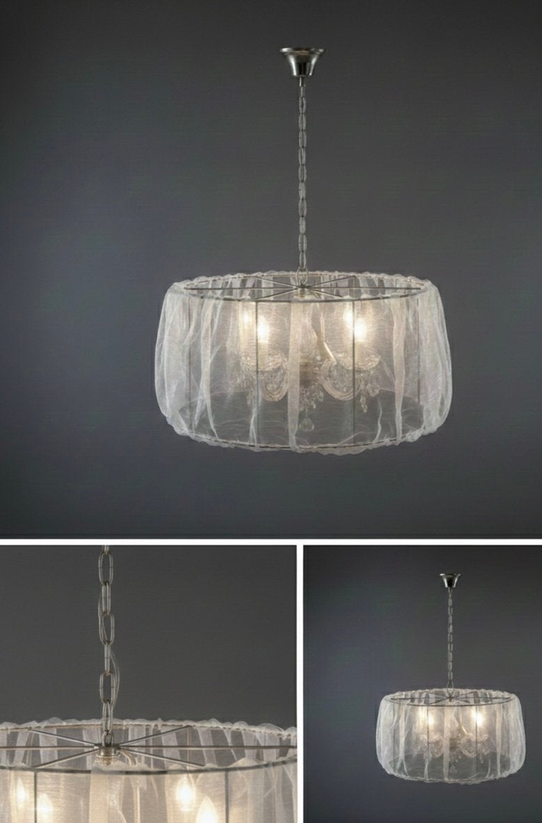Kroonluchter met organza kap ophalen voor €50,-, Ophalen, Zo goed als nieuw, Baroque, E14 (klein)