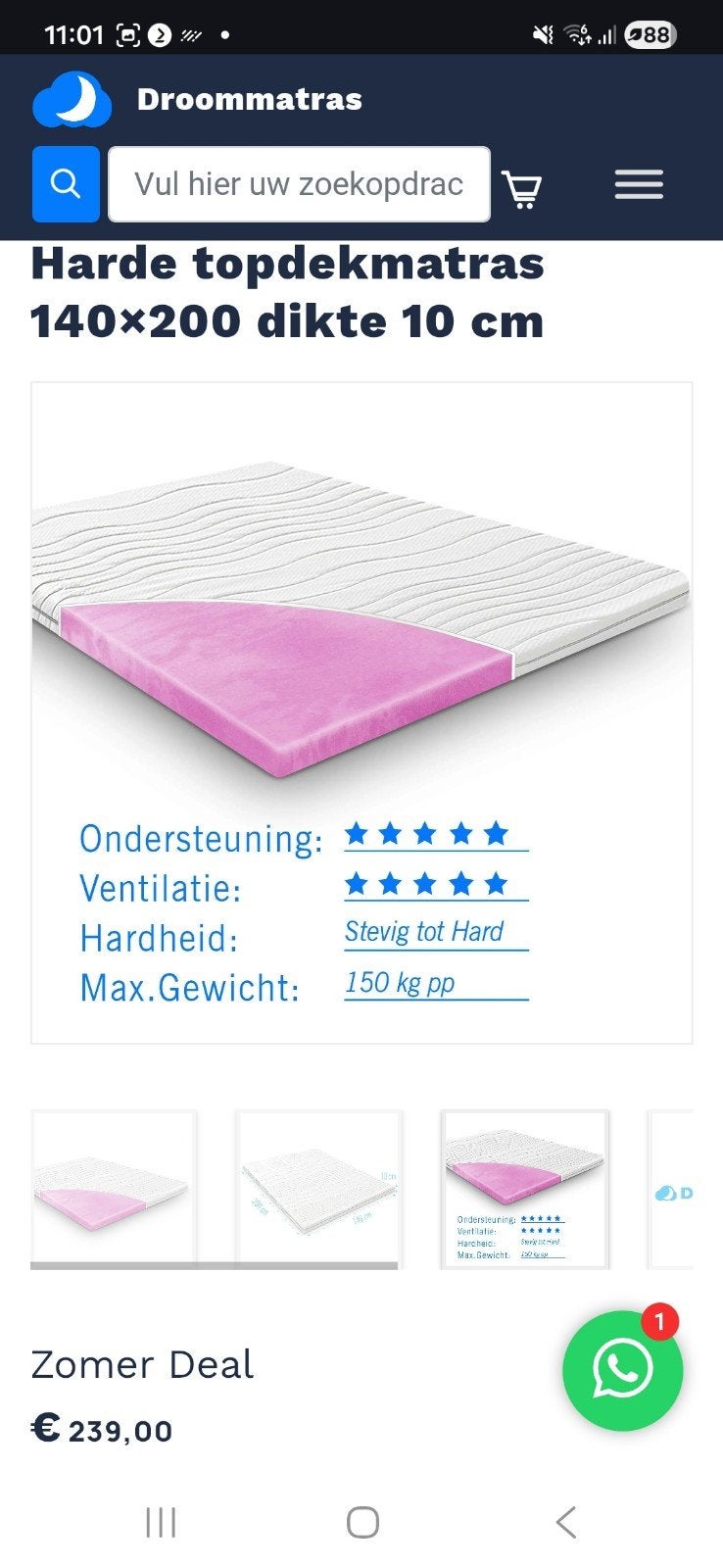 goede kwaliteit topper Middelhard, Tweepersoons, Zo goed als nieuw, Matras, 200 cm