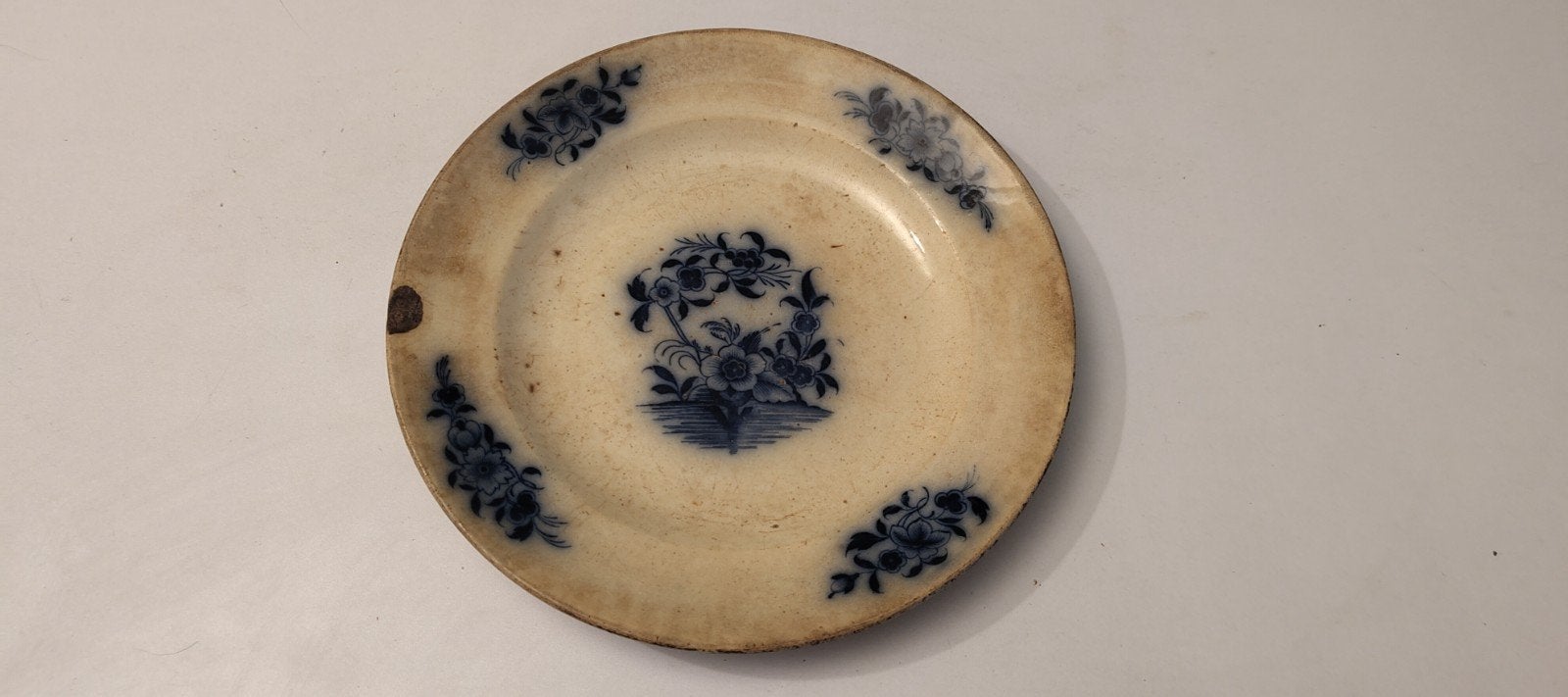 Antiek Ronda B.F. Blauw-Wit Bloemen Patroon Bord, Antiek en Kunst, Ophalen of Verzenden