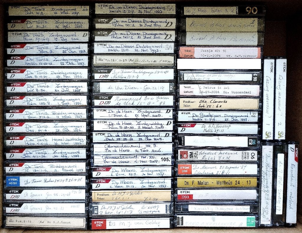 Partij 56 Cassettebandjes Preken Gereformeerde Gemeenten, Gebruikt, Ophalen of Verzenden, Voorbespeeld, Religie en Gospel