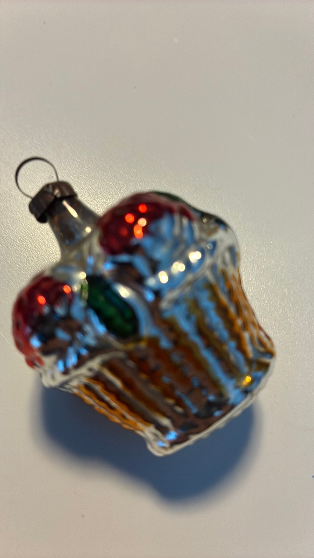 Vintage antieke kerstbal, feathertree bloemenmand, Ophalen of Verzenden, Zo goed als nieuw