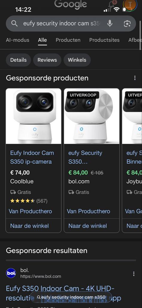 Eufy Indoor Cam S350 4K UHD Beveiligingscamera, Audio, Tv en Foto, Videobewaking, Ophalen of Verzenden, Zo goed als nieuw, Binnencamera