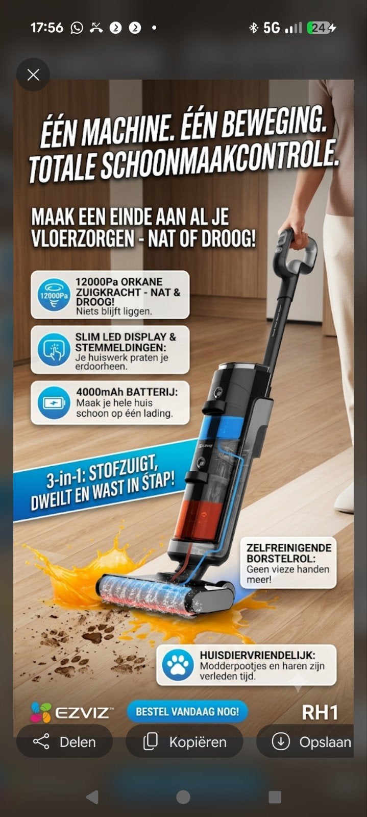 EZVIZ RH1 Smart Wet & Dry Vacuum - NIEUW in doos!, Combi-reiniger, Overige merken, Nieuw, Ophalen of Verzenden