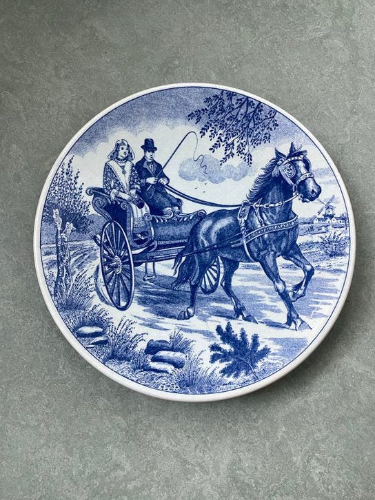 Delfts Blauw sierbord met paard en koets, GR Holland, Ophalen of Verzenden