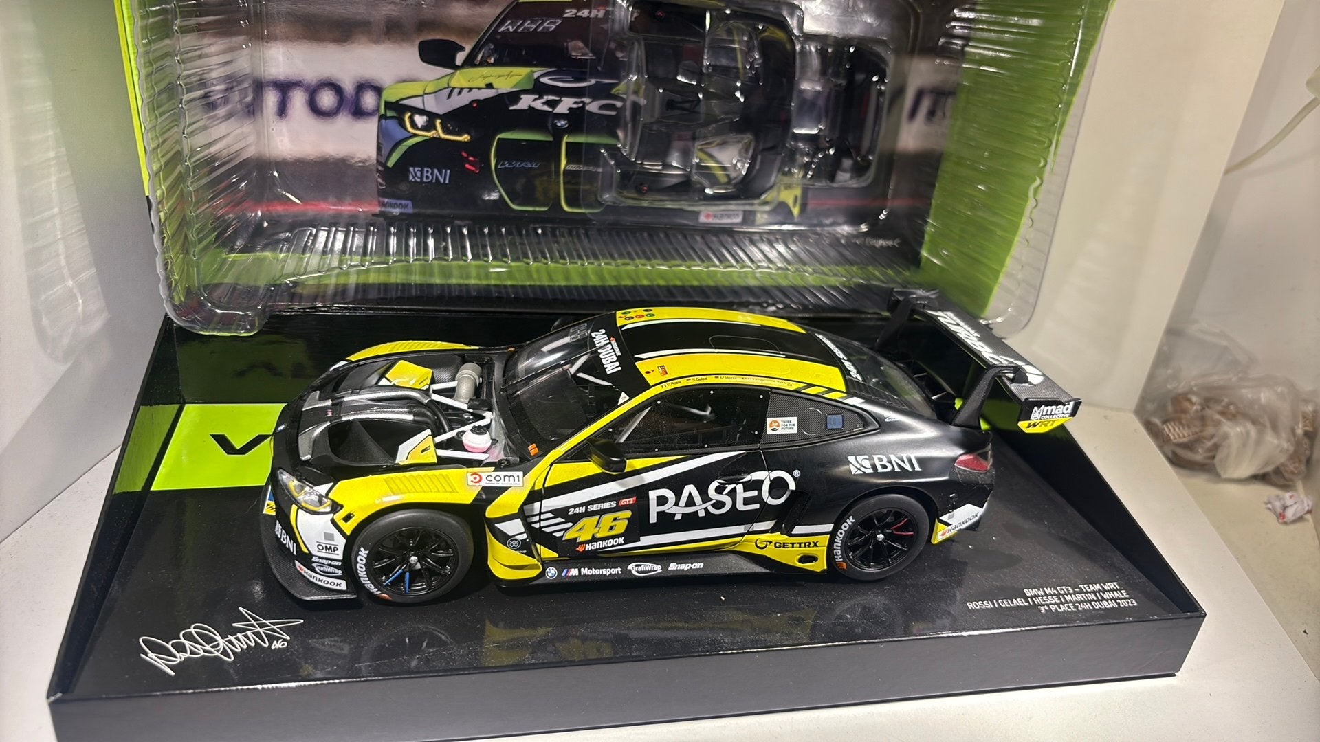 Bmw m4 gt3 rossi 3e place 24h dubai 2023 minichamps 1.18, Ophalen of Verzenden, MiniChamps, A, A