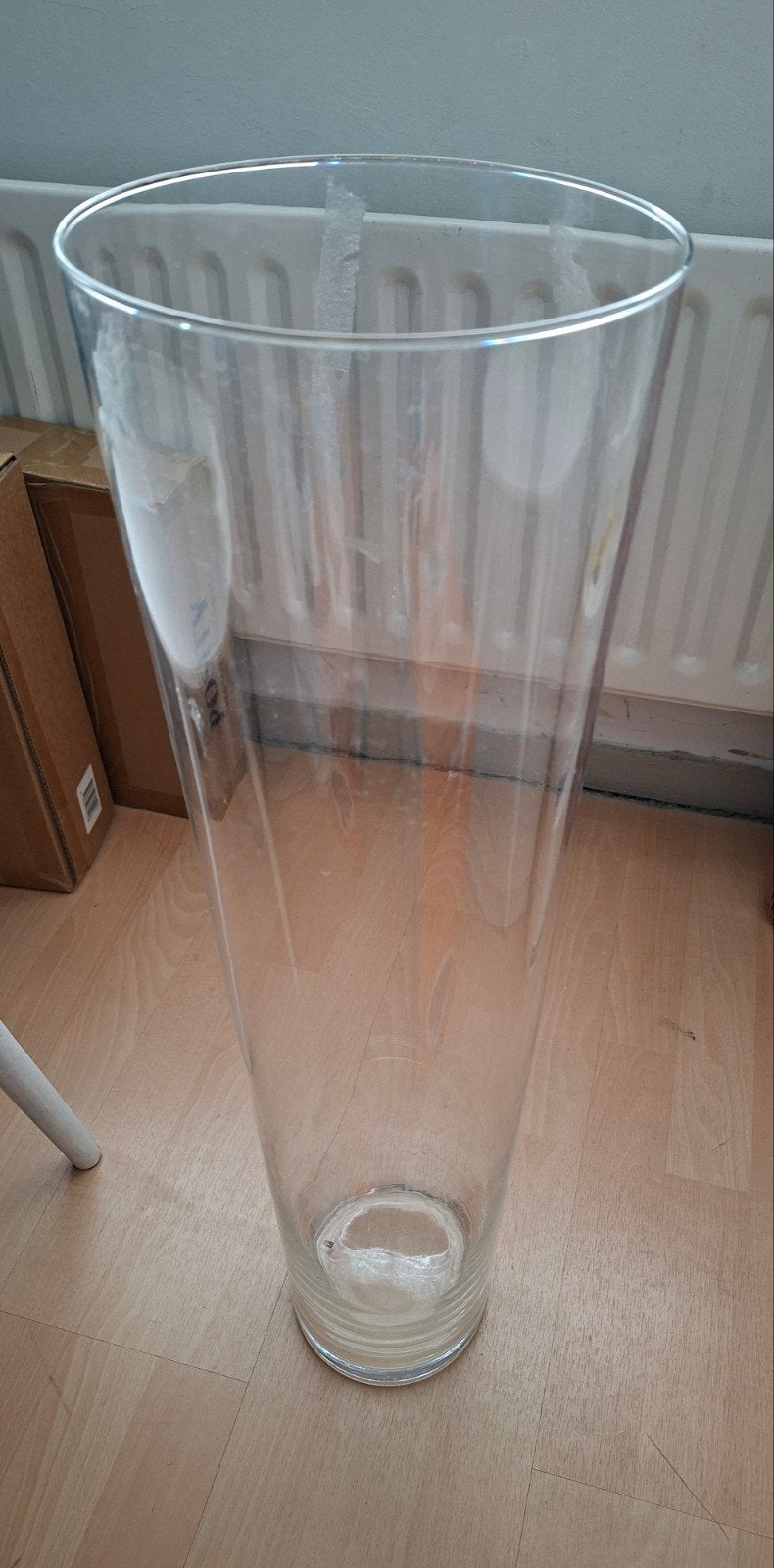 Grote glazen vaas - 70cm hoog, 18,5cm opening, Ophalen, Gebruikt, Transparant, Glas