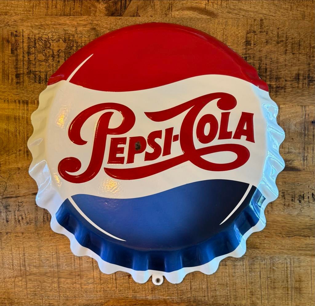Emaille Reclamebord Pepsi-Cola Kroonkurk, Ophalen of Verzenden, Reclamebord