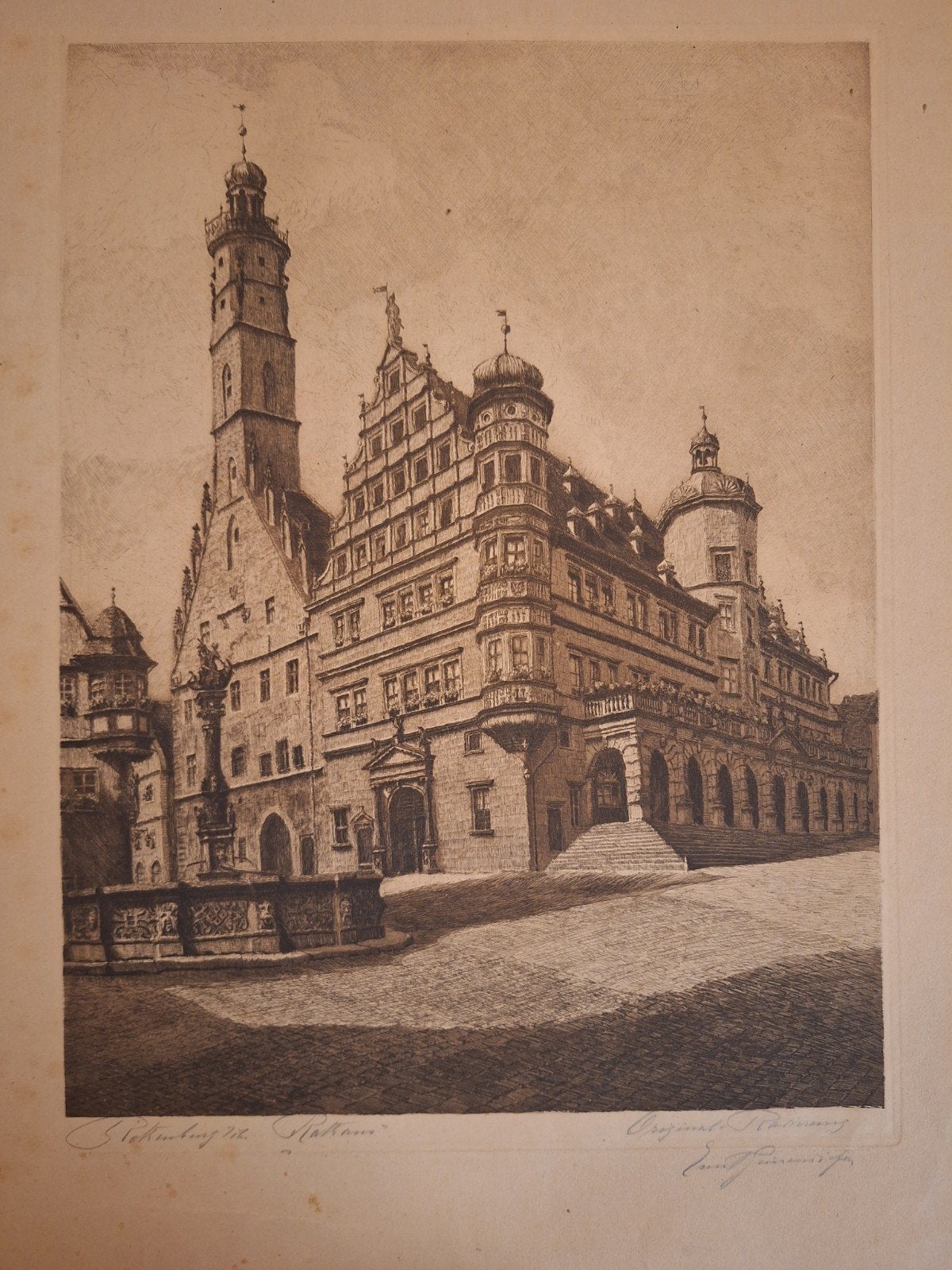 Ets Duits stadsgezicht - Rothenburg  Tauber, Ets, Stadsgezicht, Ophalen of Verzenden, Gesigneerd