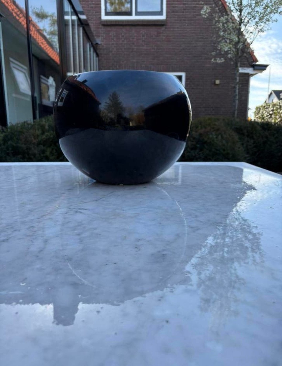 Fiberstone pot hoogglans zwart 40cm,binnen en buiten, Kunststof, Rond, Binnen, Ophalen of Verzenden