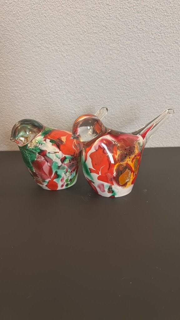 Set van 2 Fidrio Holland Mondgeblazen Glazen Vogels, Design, Glas, Meerkleurig, Object, Ophalen of Verzenden
