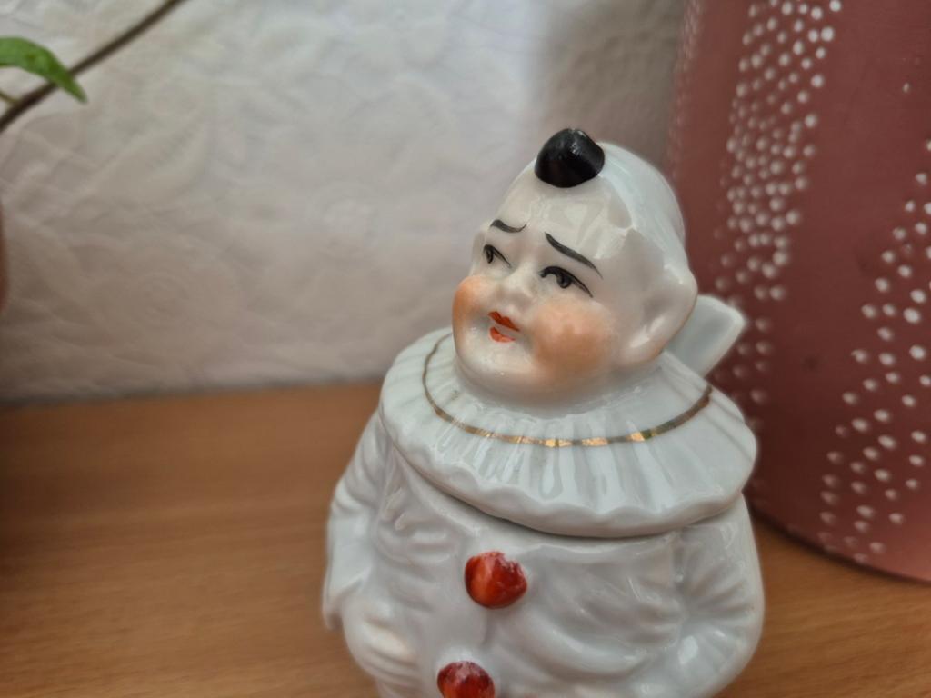 Art deco porselein mosterdpotje clown pierrot, Ophalen of Verzenden