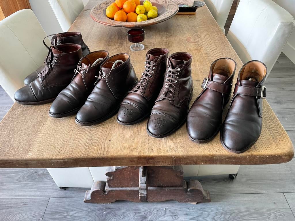 4 paar Alden shell cordovan color #8, Ophalen, Zo goed als nieuw, Bruin, Boots
