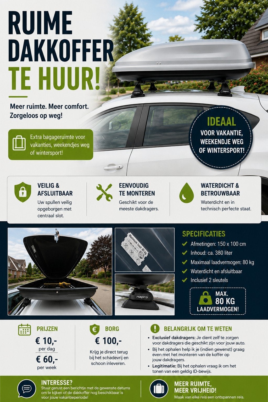 Ruime Hapro Dakkoffer te Huur (150x100 cm) – Max. 80 kg laad, Ophalen, Gebruikt