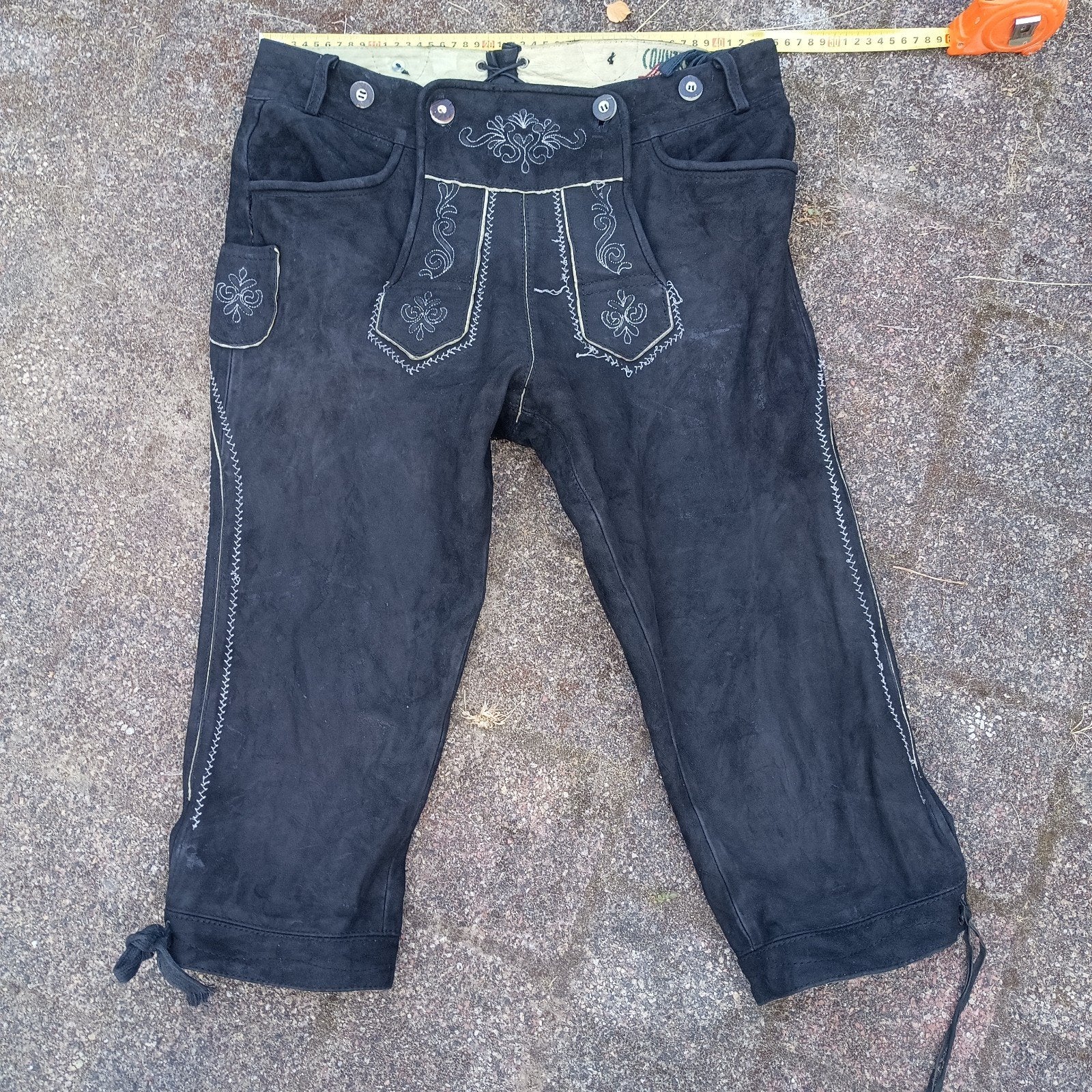 Lederhose 48 / 50 knielang gebruikt echt geitenleer zwart, Maat 48/50 (M), Ophalen of Verzenden, Kleding, Gedragen