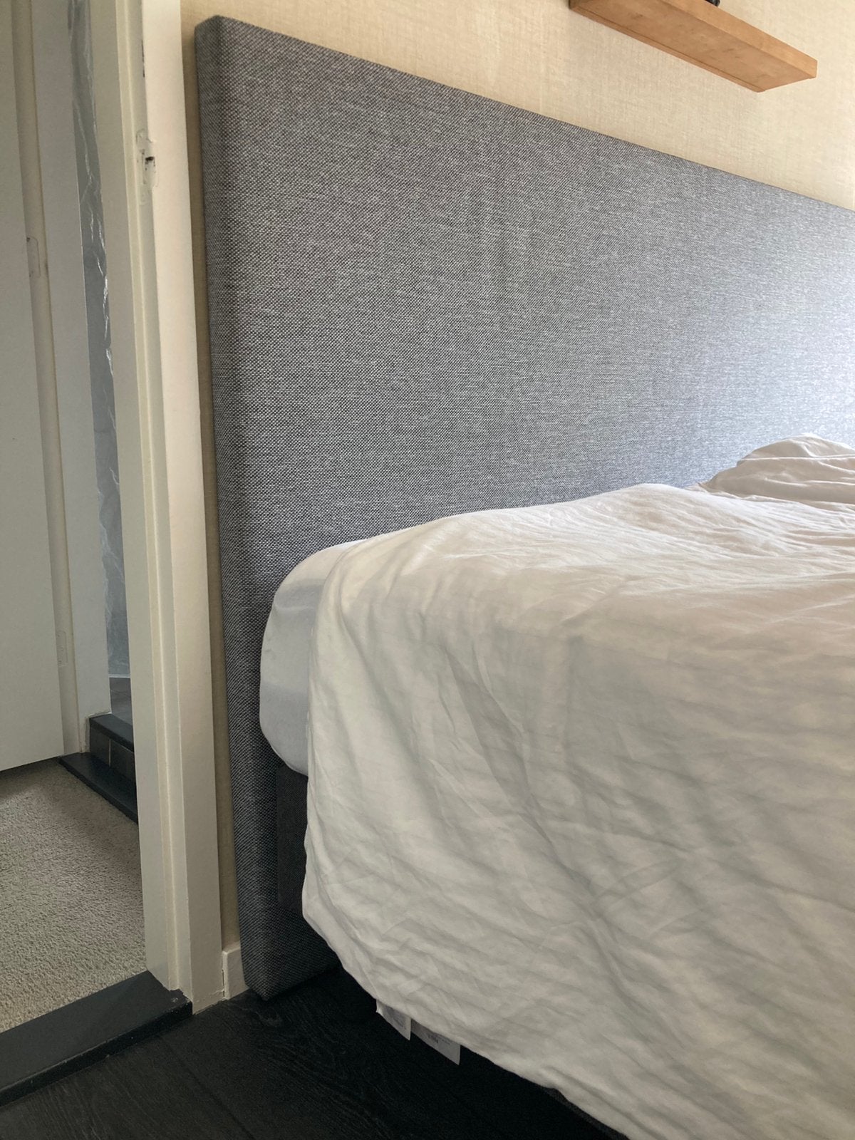 Hoofdbord grijs bijna nieuw, Huis en Inrichting, Ophalen, Tweepersoons, 190 cm of minder, Zo goed als nieuw