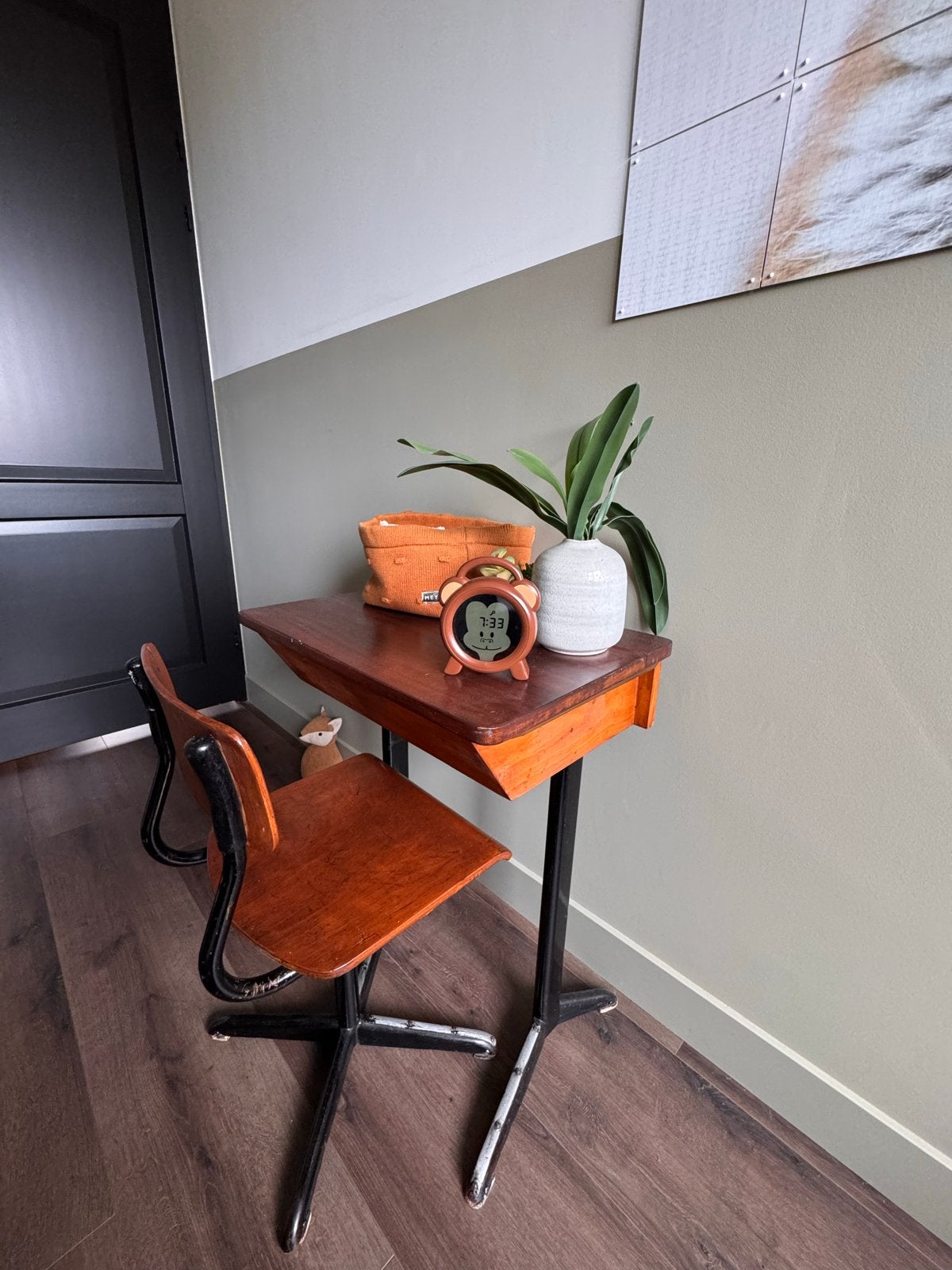 Klassiek vintage schoolbureau (schoolbank) noten kleur, Ophalen, Gebruikt, Tafel(s) en Stoel(en)