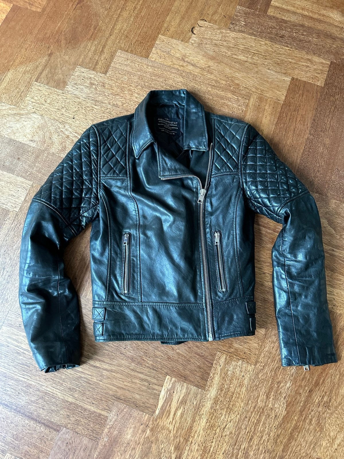 AllSaints Leren Bikerjack Zwart Maat 40, Ophalen of Verzenden, Zo goed als nieuw, Maat 38/40 (M), Zwart