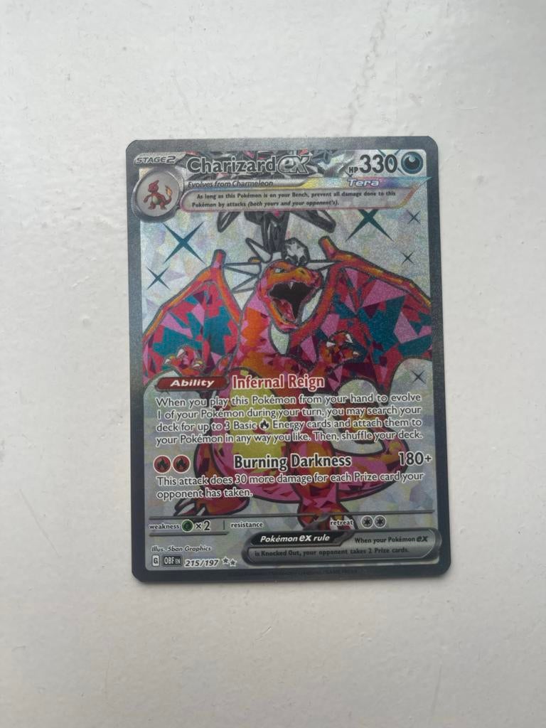 Charizard ex 215/197 Obsidian Flames Pokémon kaart, Ophalen of Verzenden, Zo goed als nieuw, Losse kaart, Foil