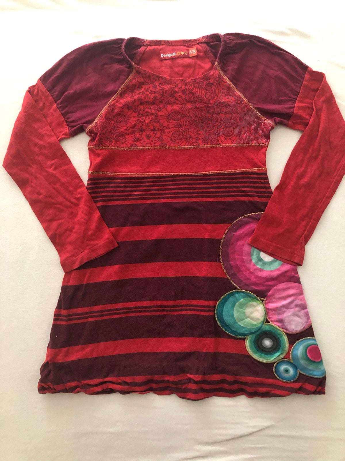 Desigual Jurk Rood/Bordeaux met Cirkelapplicaties, Ophalen, Gebruikt, Meisje