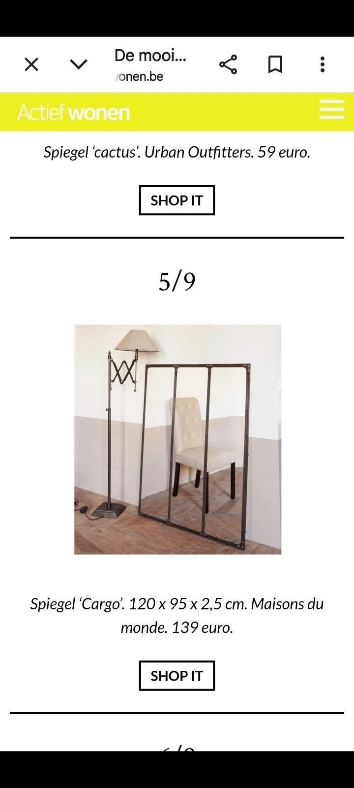 Maison du Monde Cargo Spiegel 120x95 cm, Ophalen of Verzenden, Zo goed als nieuw, Rechthoekig, Minder dan 100 cm