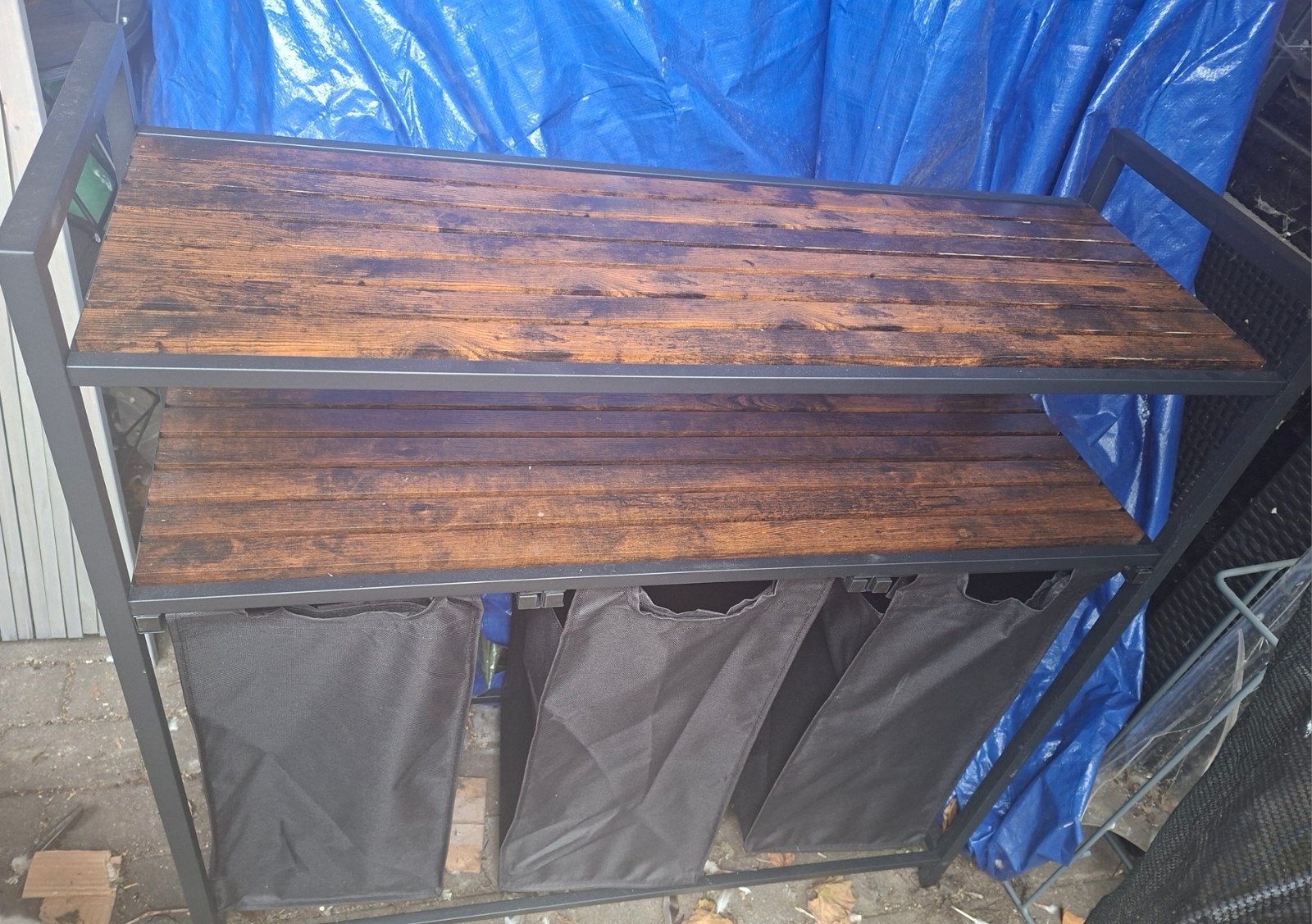 Houten opbergrek met 3 wasmanden - Industrieel design, Ophalen, Nieuw