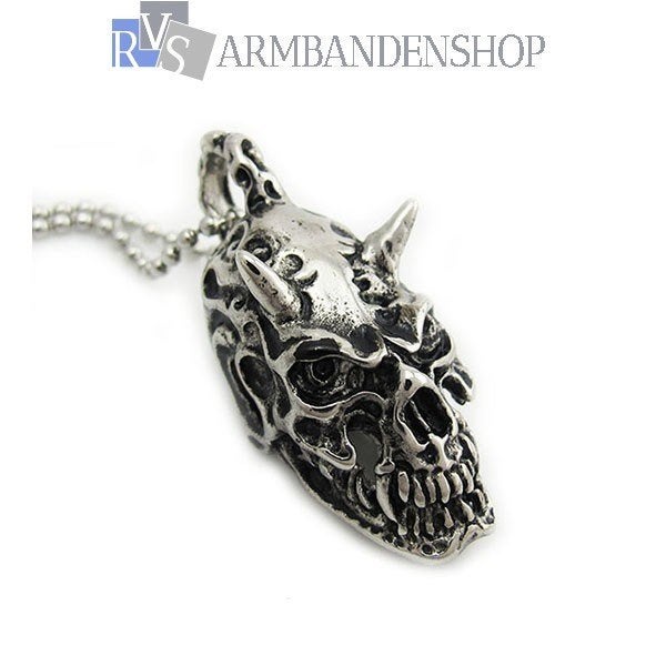 Rvs Skull hanger doodskop bikers biker satans kettinghanger, Overige materialen, Nieuw, Ophalen of Verzenden, Kruis of Symbool