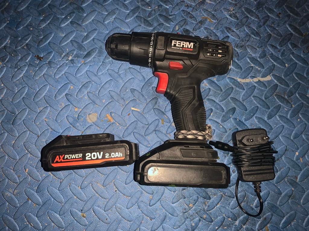 2x Ferm boormachine 20v 2x 2.0ah accu, Ophalen of Verzenden, Zo goed als nieuw, Boor- en Schroefmachine