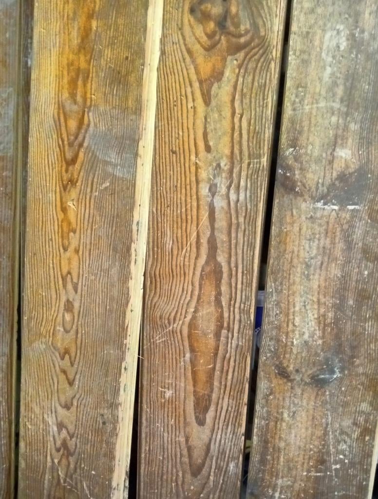 27 m^2 massief grenen planken mes en groef, Doe-het-zelf en Verbouw, Hout en Planken, Ophalen, Gebruikt, Minder dan 25 mm, Grenen