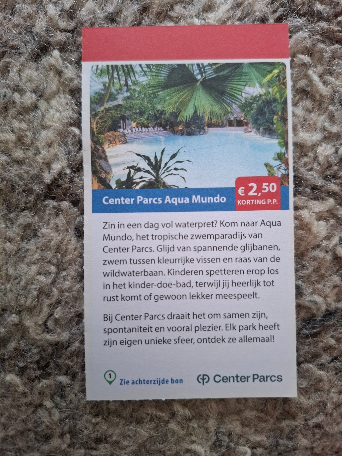 Center Parcs Aqua Mundo € 2,50 korting p.p., Drie personen of meer, Kortingsbon, Bungalowpark