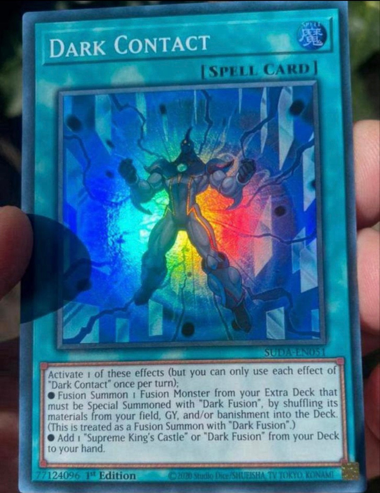 Yu-Gi-Oh! Dark Contact SUDA 1st Edition !, Ophalen of Verzenden, Zo goed als nieuw, Losse kaart, Foil
